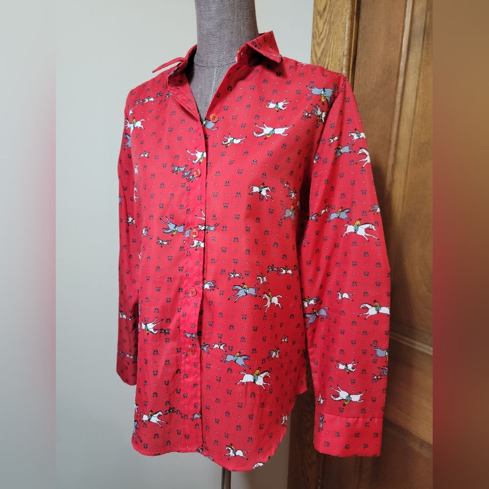 Vintage Western Shirt Women’s Size 15/16 Red Horse Racing  Button Front COS COB